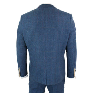 Herrenanzug 3 Teilig Blau Tweed Fischgräte Design Vinage Retro Tailored Fit - Marc Darcy - 7