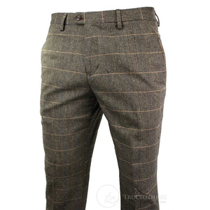 Herrenhose Braun Tweed Karriert Design Fischgräte Stil Slim Fit - Marc Darcy - 2