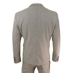 Herrenanzug 3 Teilig Beige Marineblau Kariert Vintage Prince Of Wales - House of Cavani - 6