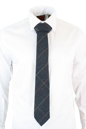 Herrenkrawatte Tweed Fischgräte Design Samt Optik Klassisch Vintage Retro - Marineblau - Marc Darcy - 4