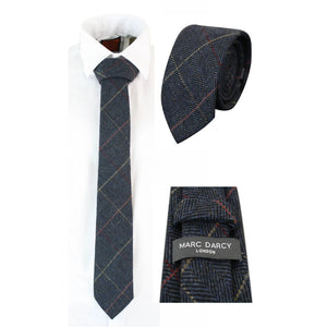 Herrenkrawatte Tweed Fischgräte Design Samt Optik Klassisch Vintage Retro - Marineblau - Marc Darcy - 5