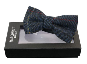 Eton - Men's Tweed Herringbone Textured Velvet Marc Darcy Bow Ties - Navy - Marc Darcy - 2