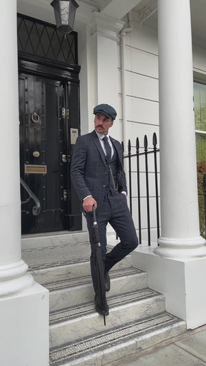 STZ72 - Men's 3 Piece Suit Wool Tweed Navy Blue Brown Check 1920s Gatsby Formal Dress Suits-Size: 36" Jacket 30" Trousers--