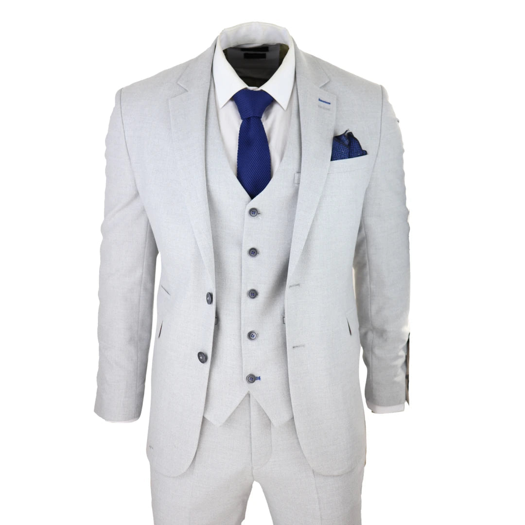 Herren Anzug Tweed Hellgrau 3 Teilig Klassisch Vintage 1920s Hochzeit - House of Cavani - 1