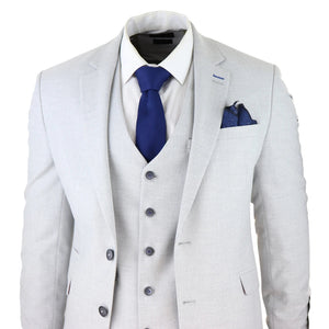 Herren Anzug Tweed Hellgrau 3 Teilig Klassisch Vintage 1920s Hochzeit - House of Cavani - 4