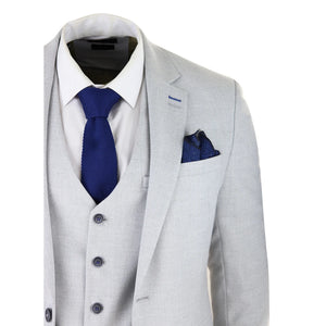 Herren Anzug Tweed Hellgrau 3 Teilig Klassisch Vintage 1920s Hochzeit - House of Cavani - 6