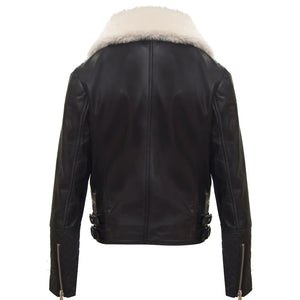 Girls Kids Real leather Biker Style Jacket Cross Zip Black Fur Collar Age 1 - 13 - Infinity Leather - 5