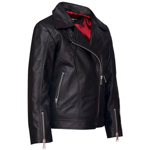 Girls Kids Real leather Biker Style Jacket Cross Zip Black Pink Age 1 - 13 - Infinity Leather - 3
