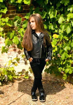 Girls Kids Real leather Biker Style Jacket Cross Zip Black Pink Age 1 - 13 - Infinity Leather - 6