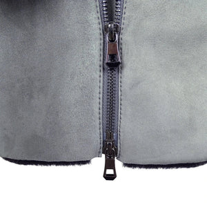 Grey Women's Long Suede Toscana Sheepskin Coat Zipped Hood - Infinity Leather - 9