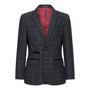 Costume gris foncé 3 pièces enfant tweed à chevrons bordeaux style vintage rétro - Paul Andrew - 3