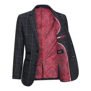 Costume gris foncé 3 pièces enfant tweed à chevrons bordeaux style vintage rétro - Paul Andrew - 4