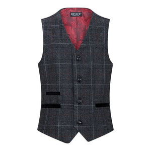 Costume gris foncé 3 pièces enfant tweed à chevrons bordeaux style vintage rétro - Paul Andrew - 5