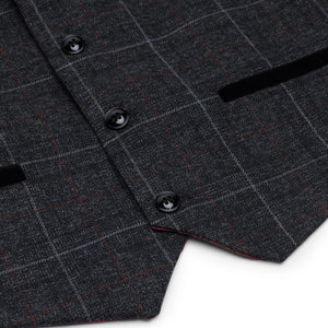 Costume gris foncé 3 pièces enfant tweed à chevrons bordeaux style vintage rétro - Paul Andrew - 9
