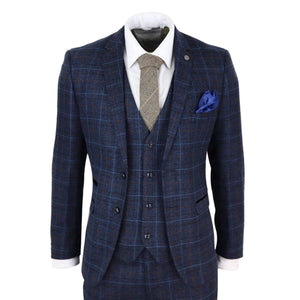 Herrenanzug Marineblau Blau Tweed Design 3 Teilig Stil Vintage - Paul Andrew - 1