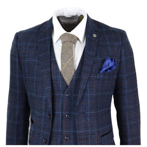 Herrenanzug Marineblau Blau Tweed Design 3 Teilig Stil Vintage - Paul Andrew - 3