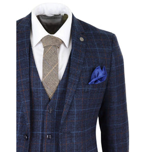 Herrenanzug Marineblau Blau Tweed Design 3 Teilig Stil Vintage - Paul Andrew - 5