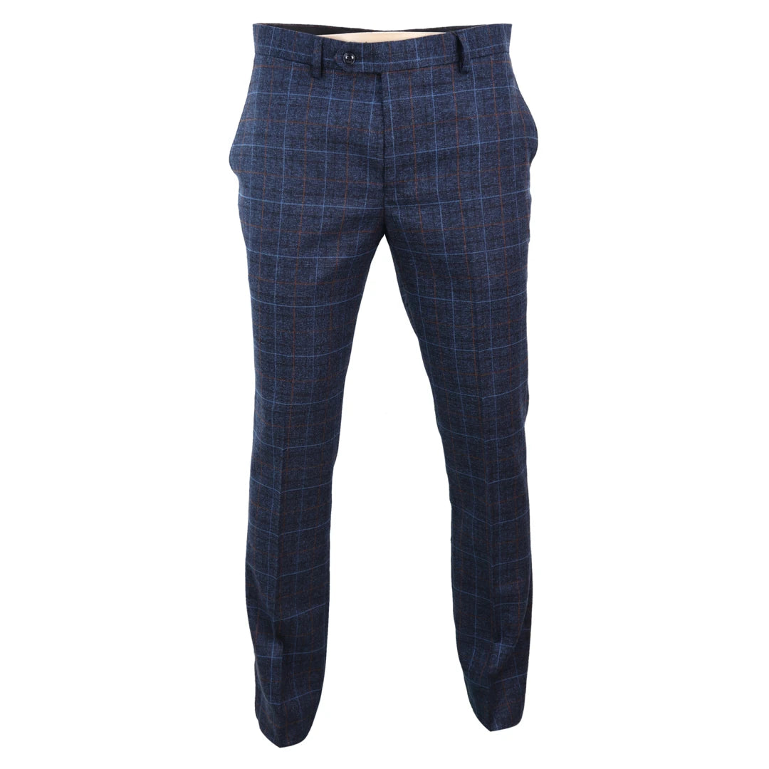Harvey - Men's Navy Check Trouser - Paul Andrew - 1