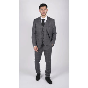 Herrenanzug 3-teiliger Grauer karierter Vintage Retro Elegante Hochzeit Classic - Paul Andrew - 2
