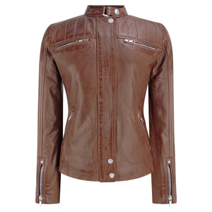 Infinity Brando Skórzana kurtka motocyklowa damska klasyczna brązowa - Brązowy - Infinity Leather - 8