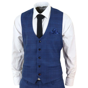 Herrenanzug 3 Teilig Blau Vintage Retro Klassisch Prince OF Wales Design - Marc Darcy - 5