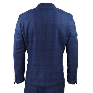 Herrenanzug 3 Teilig Blau Vintage Retro Klassisch Prince OF Wales Design - Marc Darcy - 8
