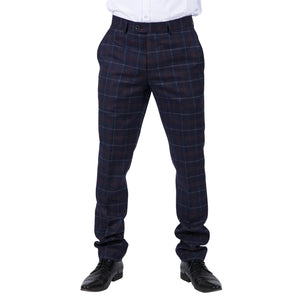 Kenneth - Men's Navy Tweed Check Trousers - Paul Andrew - 1