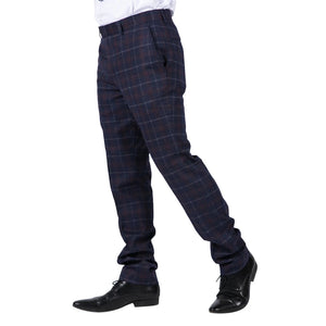 Kenneth - Men's Navy Tweed Check Trousers - Paul Andrew - 2