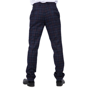 Kenneth - Men's Navy Tweed Check Trousers - Paul Andrew - 3