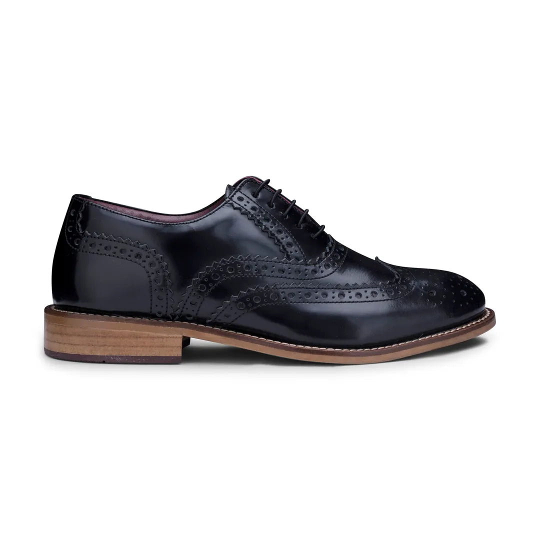 Zapatos brogues de cuero real con cordones ideal para un look elegante al estilo Vintage Clásico Peaky para niños - Negro - London Brogues - 1