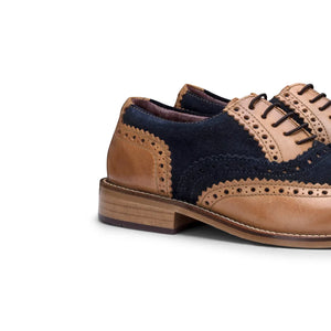 Zapatos brogues de cuero real con cordones ideal para un look elegante al estilo Vintage Clásico Peaky para niños - Bronceado - London Brogues - 9