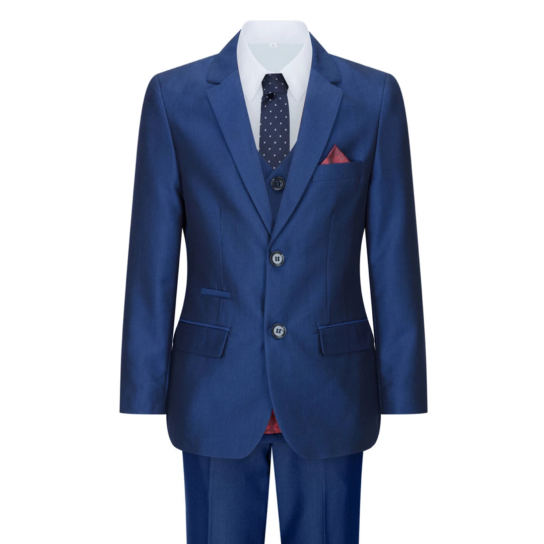 Kingsley - Boys 3 Piece Shiny Blue Wedding Party Suit - Paul Andrew - 1