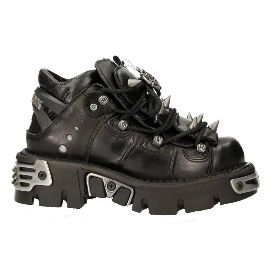 M110-S1 New Rock Unisex Men's Women's Bootie Metal Spikes Goth Punk Laced - New Rock - 1