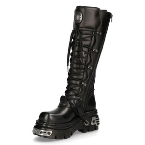 M272-S1 Metallic Black Goth Knee High Zip Leather Buckle Boots Punk Emo - New Rock - 5