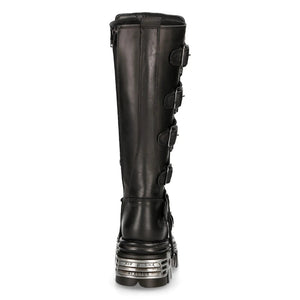 M272-S1 Metallic Black Goth Knee High Zip Leather Buckle Boots Punk Emo - New Rock - 6
