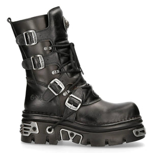 M373 S4 NEWROCK New Rock Metallic High Boots Black Leather Goth Biker Emo - New Rock - 1