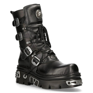 M373 S4 NEWROCK New Rock Metallic High Boots Black Leather Goth Biker Emo - New Rock - 3