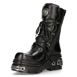 M373 S4 NEWROCK New Rock Metallic High Boots Black Leather Goth Biker Emo - New Rock - 5