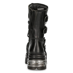 M373 S4 NEWROCK New Rock Metallic High Boots Black Leather Goth Biker Emo - New Rock - 6