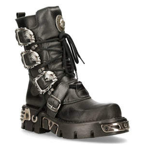M391 S1 NEW ROCK Reactor Boots Goth Metallic All Sizes UNISEX Black Calf Length - New Rock - 3