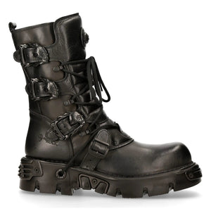 M391 S18 NEWROCK New Rock Black Metallic Reactor Punk Goth Biker Unisex Black Boots - New Rock - 1