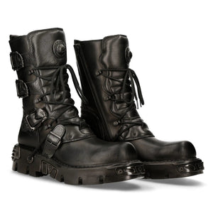 M391 S18 NEWROCK New Rock Black Metallic Reactor Punk Goth Biker Unisex Black Boots - New Rock - 2