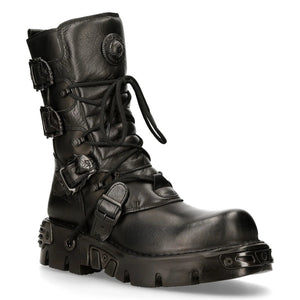 M391 S18 NEWROCK New Rock Black Metallic Reactor Punk Goth Biker Unisex Black Boots - New Rock - 3