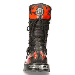 M591-S1 NEWROCK New Rock RED FLAME METALLIC BLACK LEATHER BOOT BIKER GOTH BOOTS - New Rock - 4
