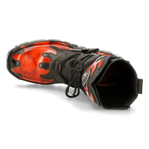 M591-S1 NEWROCK New Rock RED FLAME METALLIC BLACK LEATHER BOOT BIKER GOTH BOOTS - New Rock - 8