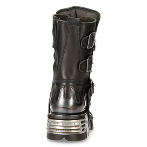 M591-S2 Newrock New Rock Silver Flame Metal Black Leather Emo Punk Goth Boots - New Rock - 6