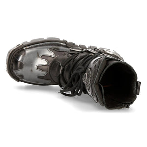 M591-S2 Newrock New Rock Silver Flame Metal Black Leather Emo Punk Goth Boots - New Rock - 8