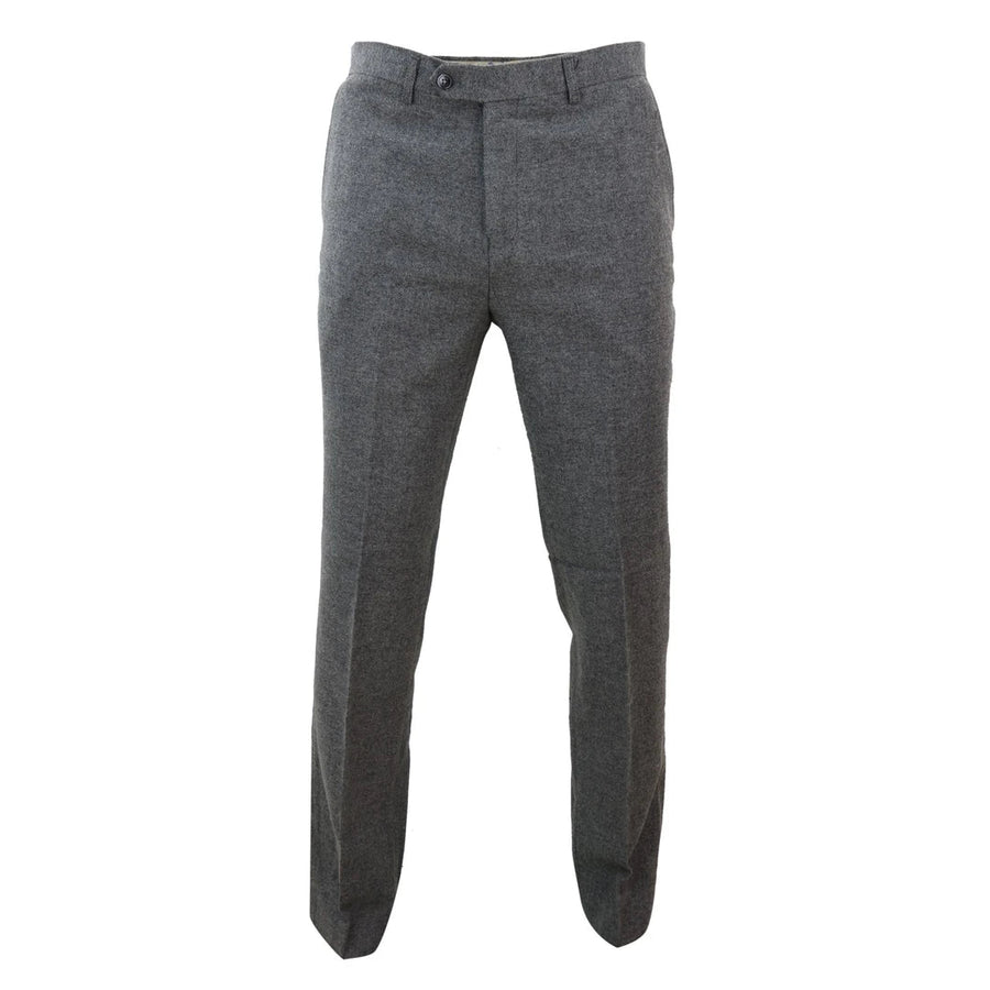 Martez - Men's Dark Grey Herringbone Tweed Trousers - House of Cavani - 1