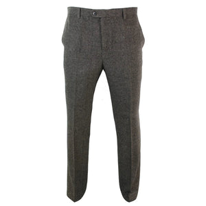 Martez - Men's Herringbone Tweed Trousers Blue Brown - House of Cavani - 5