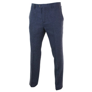 Martez - Men's Herringbone Tweed Trousers Blue Brown - Navy - House of Cavani - 2